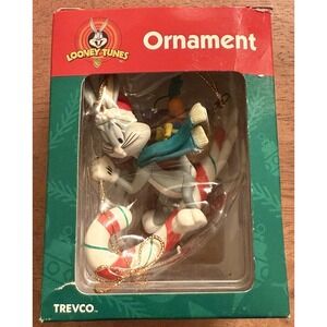 VTG Trevco Bugs Bunny On Candy Cane‎  Looney Tunes Christmas Tree Ornament